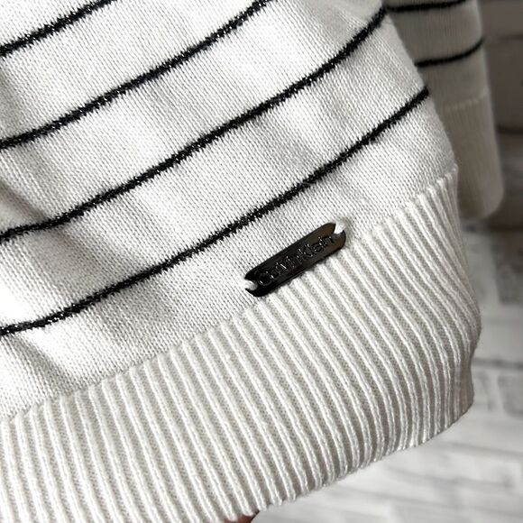 Calvin Klein Striped Cowl Neck Drawstring Sweatshirt Long Sleeve Top Size Medium - Picture 4 of 7